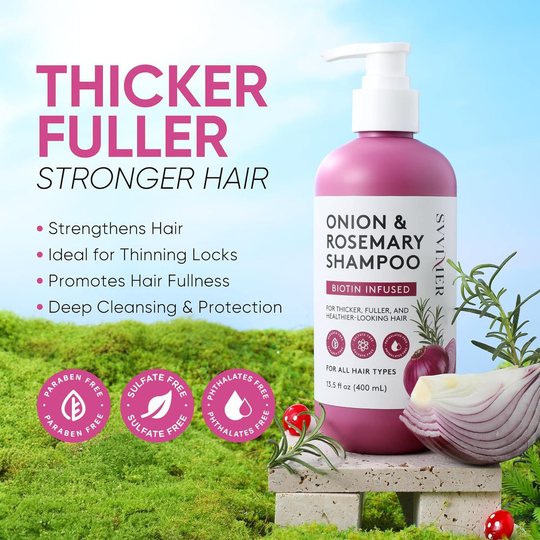 Svvimer Onion Rosemary and Biotin Shampoo - Hair Growth Shampoo for Hair Loss and Thinning