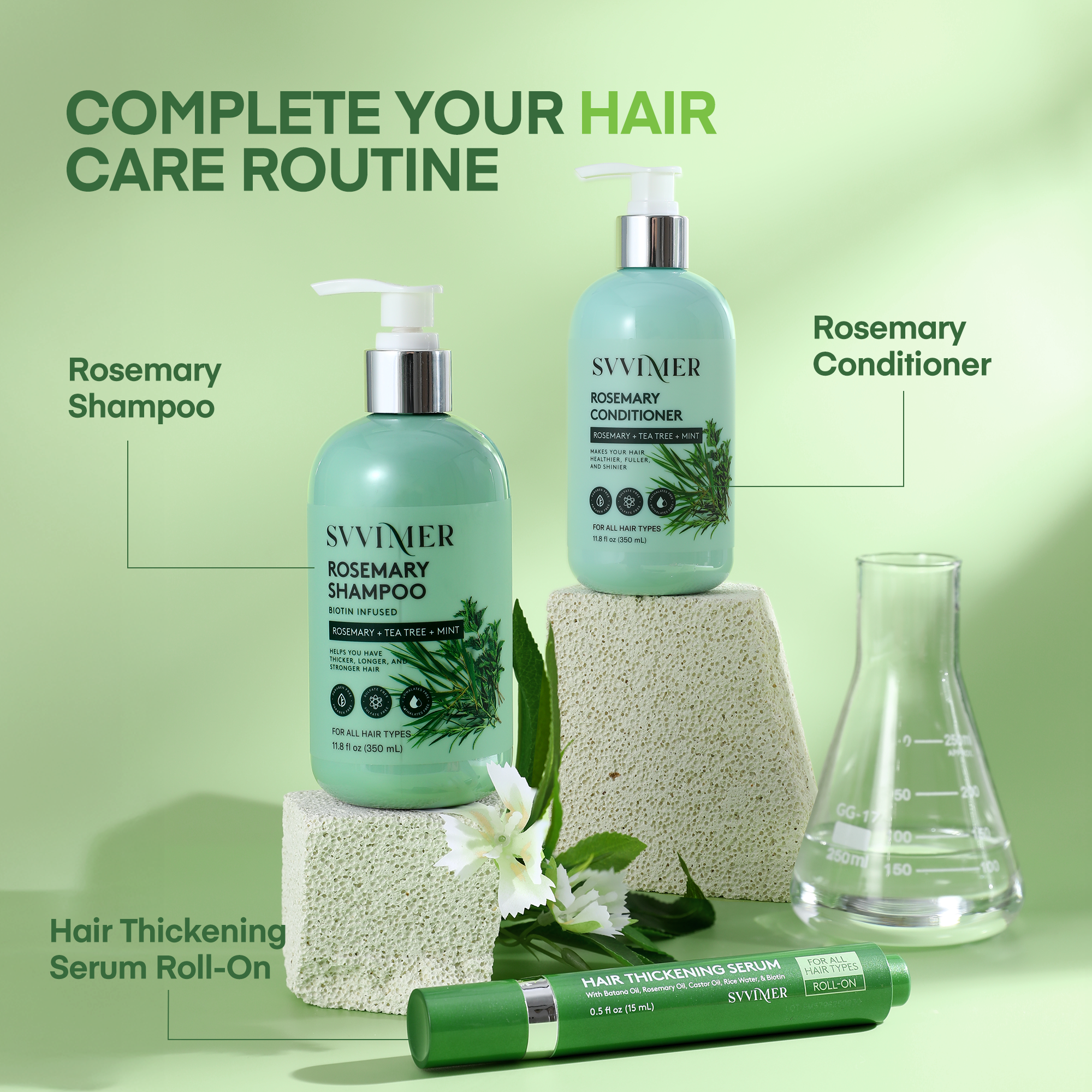 Svvimer Hair Growth Serum Roll On - with Rosemary Batana Oil Biotin Thickening Scalp Serum for Thinning Hair and Loss - for Women and Men 2 PCS 15ml/each